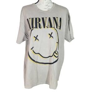 Nirvana Unisex Size XL Tan Black Yellow  Smiley Face Short Sleeve T-shirt
